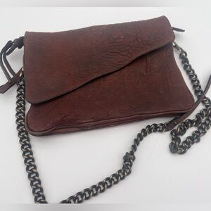 Maxon soft Brown Italian Leather Crossbody Bag chain Strap multi pockets purse